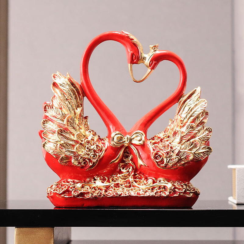 创意天鹅摆件家居装饰品客厅玄关电视柜酒柜乔迁结婚礼物 红色天鹅