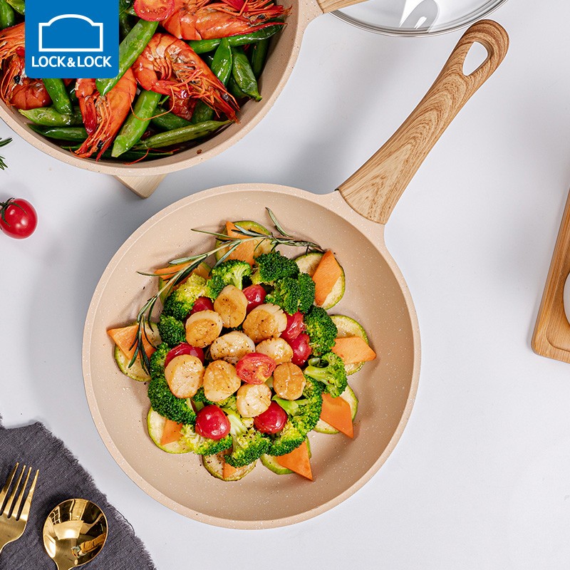 乐扣乐扣 煎锅平底锅烙饼炒菜不粘锅多功能宿舍家用电磁炉通用煎炒炸一体 煎锅-28cm+锅盖