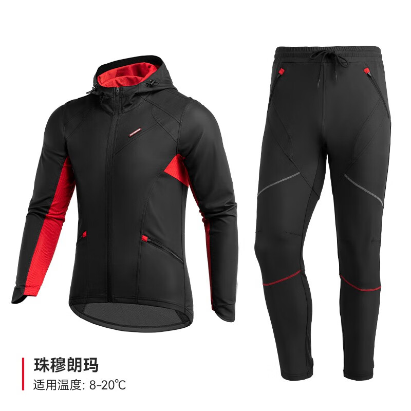 洛克兄弟 騎行服冬季套裝男女款抓絨保暖長袖長褲戶外騎行套裝 珠穆朗瑪黑色（春秋冬騎行套裝） XL