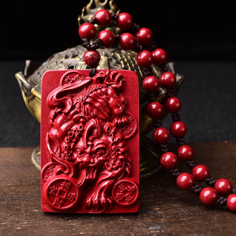 多曼朱砂貔貅护身符飞麟迎鸿貔貅朱砂挂件吊坠钥匙扣 项链款