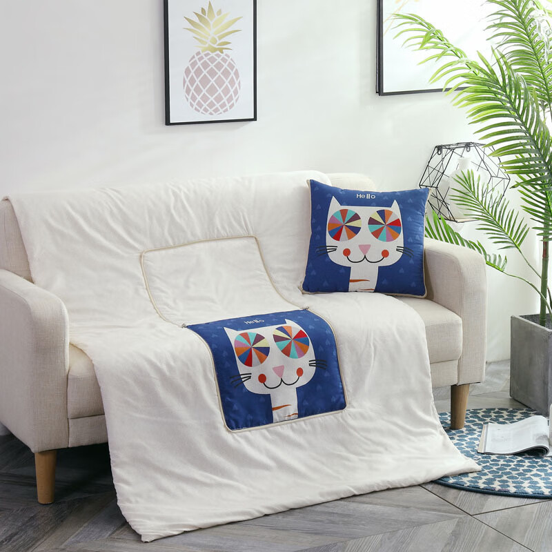 GISAEV车载抱枕被子两用沙发办公室多功能头枕腰靠抱枕被折叠空调被靠枕 抱枕 眼镜猫 1个 1个 40X40展开100*150