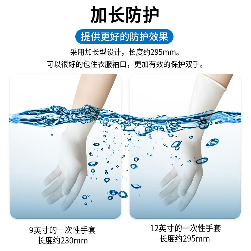 塞莫诗 一次性乳胶手套医用橡胶检查手套加长加厚实验牙科白色无粉麻面 12寸医用乳胶手套LM1203MW箱装10盒 M中号
