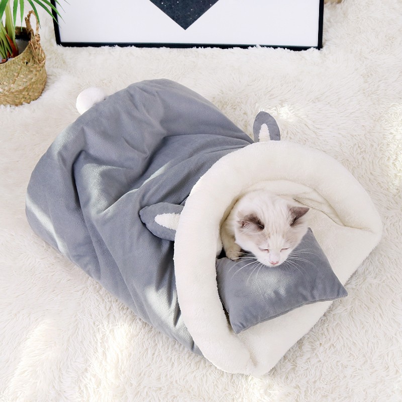 憨憨宠猫窝 冬季封闭式猫睡袋加厚保暖柔软猫用小被子宠物窝猫咪用品 兔耳朵睡袋猫窝 灰色怎么样,好用不?