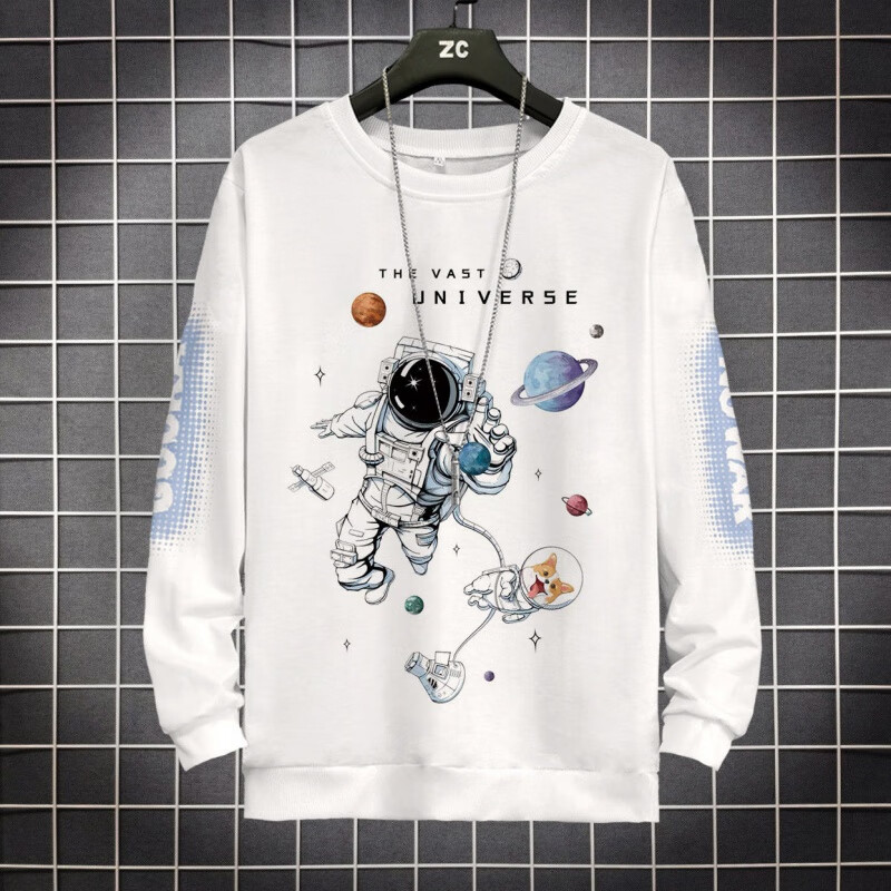 男士长袖圆领卫衣潮流韩版百搭薄款宽松大码外套上衣 狗狗与太空人 s