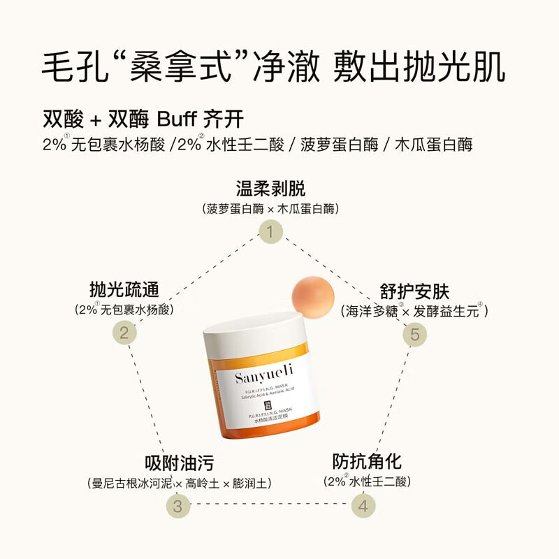 三月理 水杨酸清洁面膜泥膜涂抹式清洁毛孔黑头抛光泥去油男女