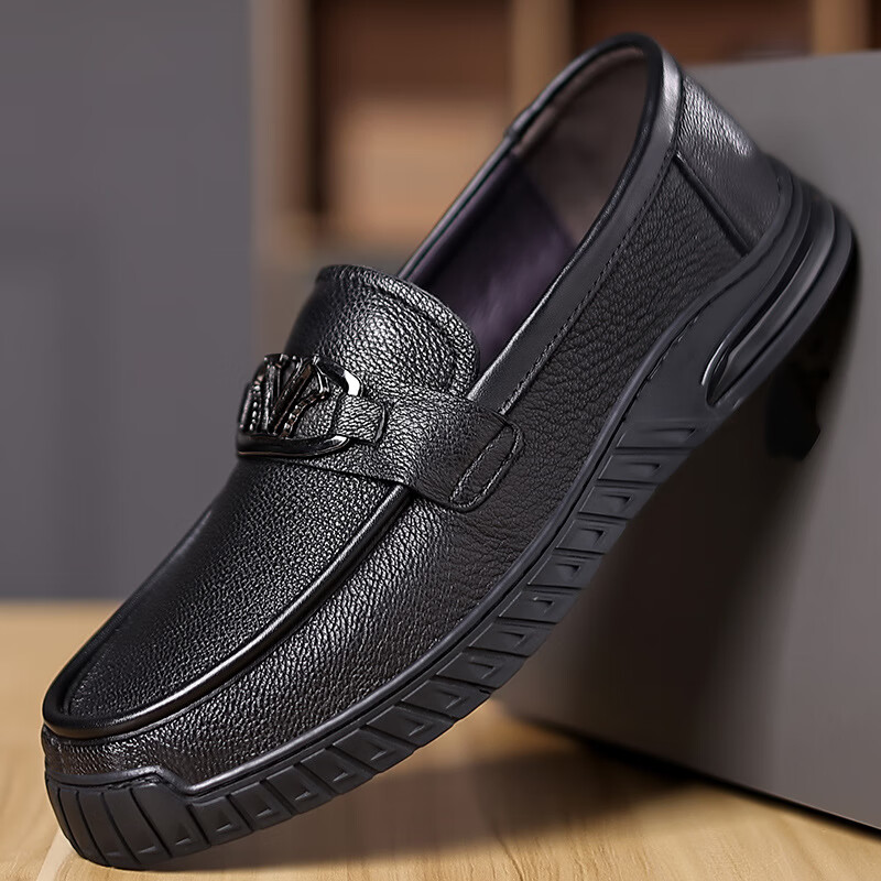 conquer tiger新款羊皮男鞋休闲皮鞋男式软底软皮真皮一脚蹬乐福鞋男