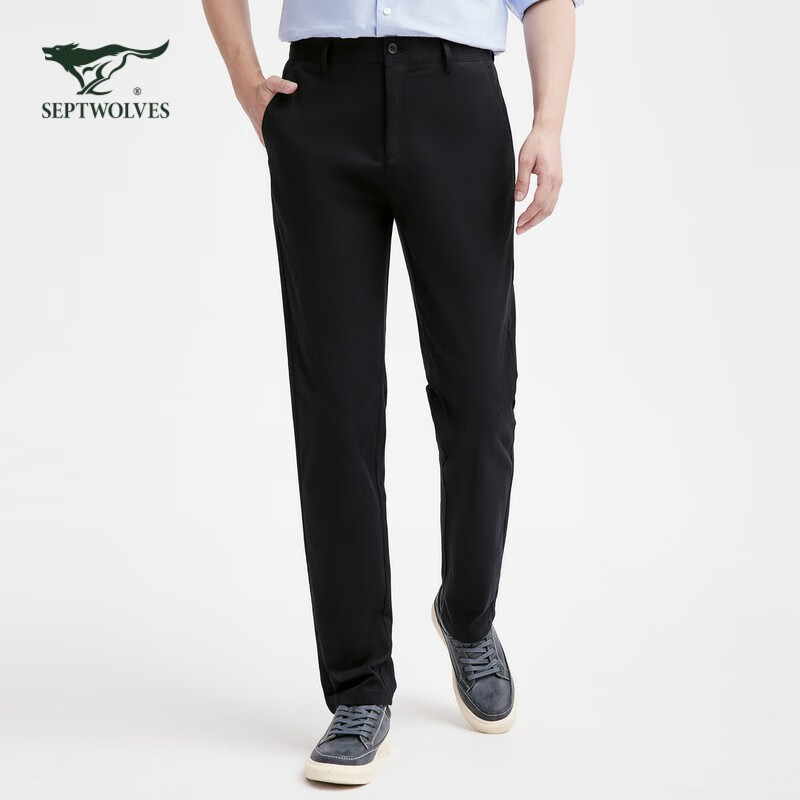 七匹狼【冰肌凉感+易打理】休闲裤男裤新款休闲薄款无褶弹力长裤子男 001(黑色)2104 35 A