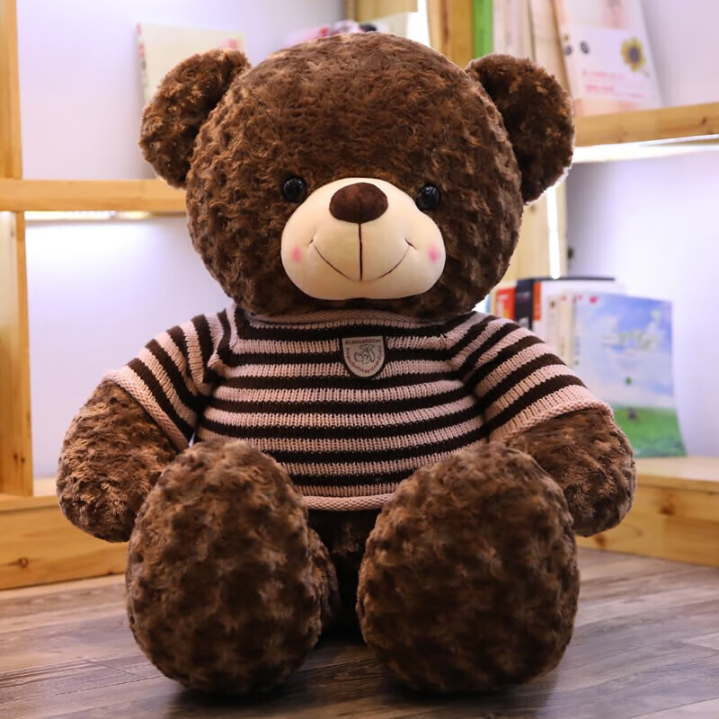 惠妮宝贝 毛绒玩具泰迪熊公仔抱抱熊穿毛衣大熊大号狗熊布娃娃布偶玩偶 深棕色 80厘米