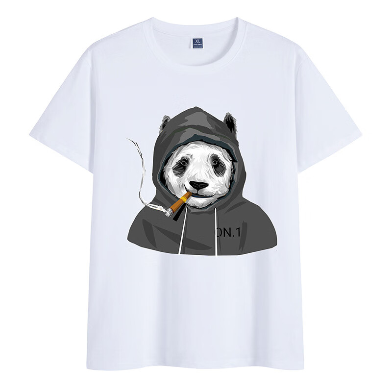 衣都堡(yidubao)个性肌肉抽烟熊型男短袖宽松纯棉圆领撞色熊猫印花t桖