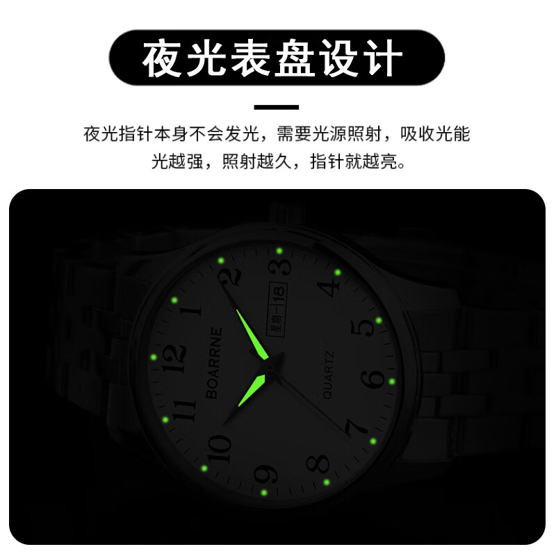 伯恩（BOARRNE）中老年老人手表男士女式大数字夜光电子防水表送爸妈爷爷新年礼物 809A金边钢带-日历-女表
