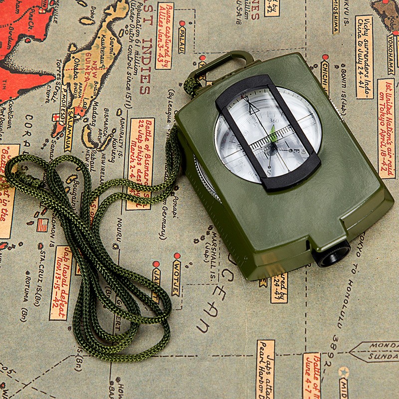 BIJIA美式多功能专业指南针户外登山指北针地质罗盘带荧光圈水平仪夜光 指北针迷彩绿