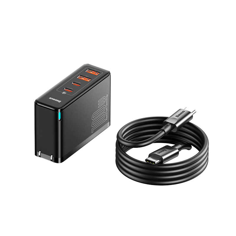 BASEUS 倍思 CCGAN100UC 氮化镓充电器 双Type-C/双USB-A 100W+双Type-C 100W 数据线 黑色