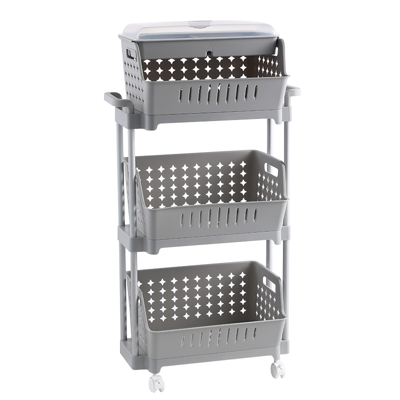 好尔置物架子厨房客厅卧室卫生间置物篮多功能加厚多层落地式塑料架子浴室储物收纳架特大号三层灰色
