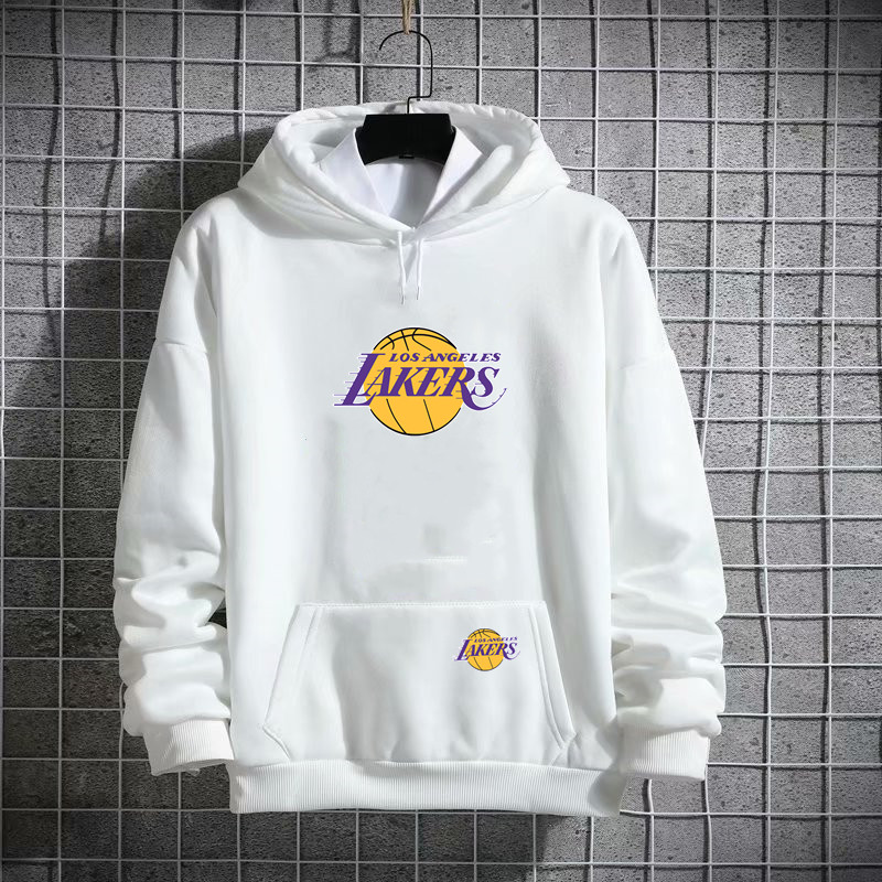 nba球星套头卫衣卫衣男加绒连帽卫衣女宽松情侣装24号 湖人连帽白色