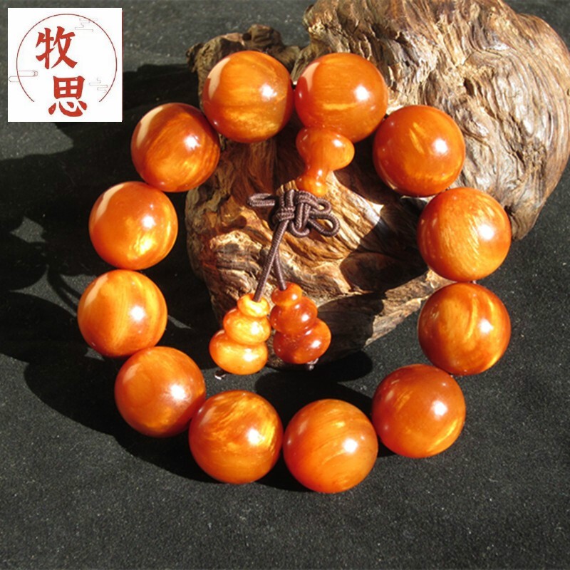 牧思 北沉香琥珀木手串 长白山琥珀木松明满油全透 松香玻璃镜 松香