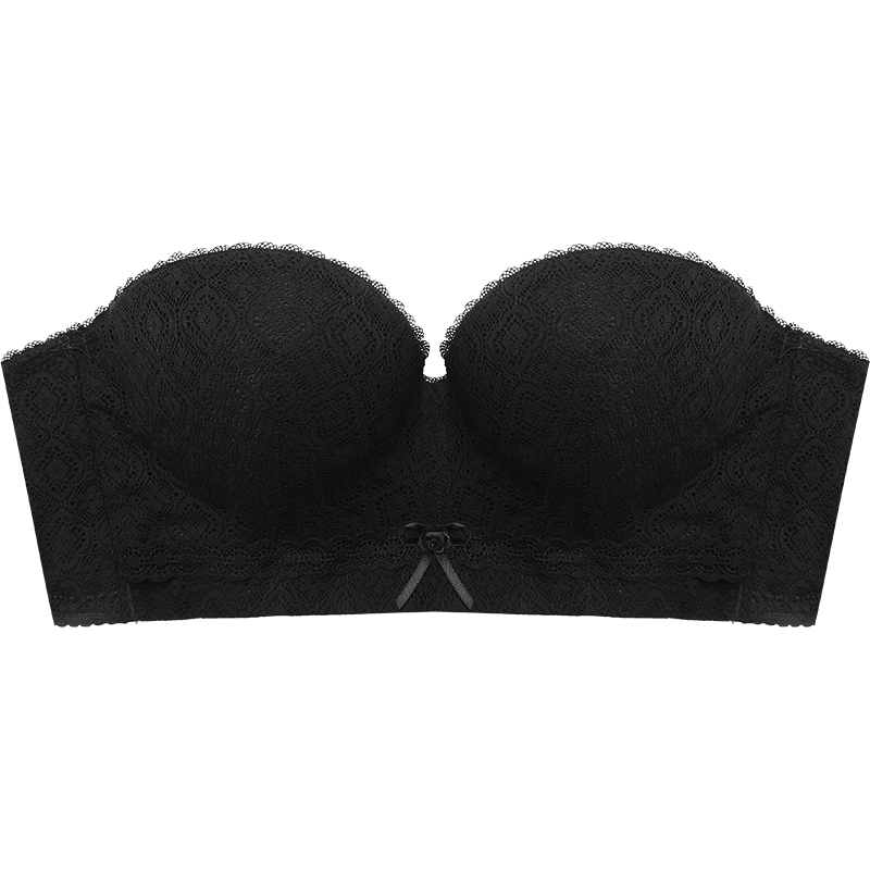 波波小姐（Miss Double）內(nèi)衣無肩帶聚攏文胸防滑小胸胸罩聚攏加厚隱形女抹胸夏季蕾絲 膚色 75B 【薄杯】