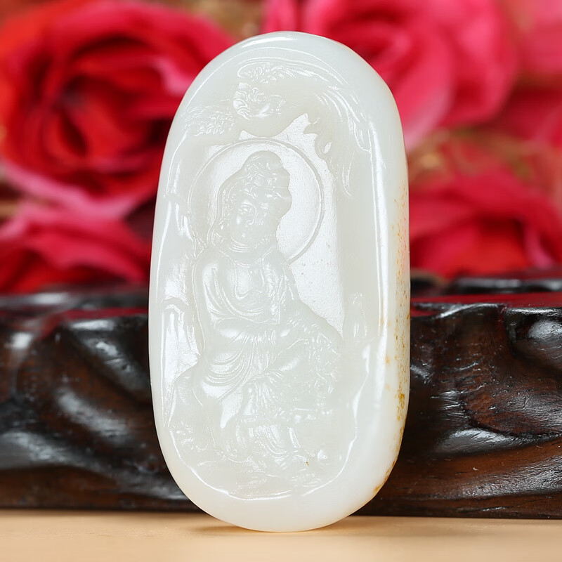 【珠宝严选】苏州玉雕大师万子涵作品 和田玉籽料羊脂玉观音吊坠玉坠