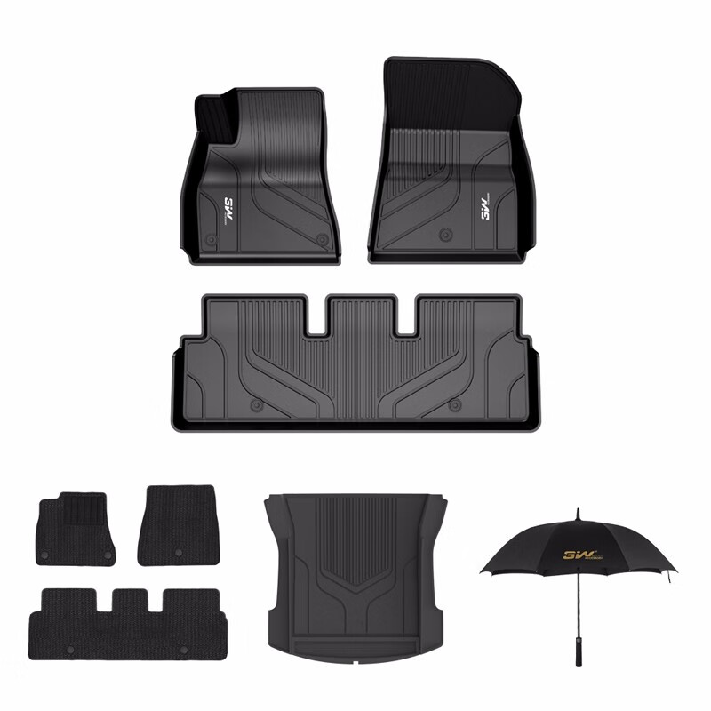 3W特斯拉model3专车专用定制豪华套餐TPE汽车脚垫+毯面+专用尾箱垫+3W雨伞