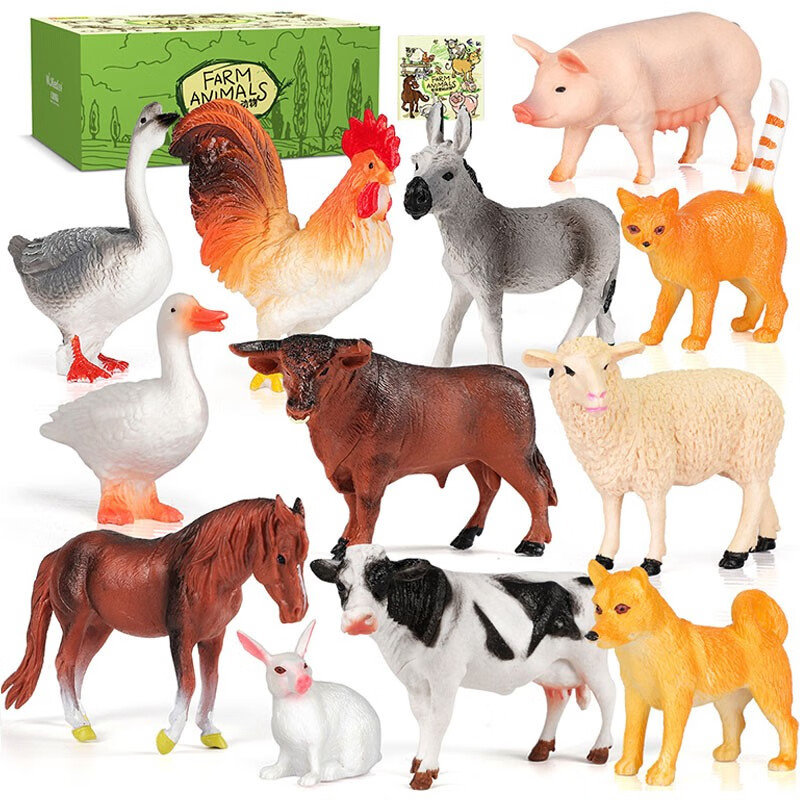 勾勾手 儿童农场动物 仿真模型男女孩玩具早教玩具12只农场动物彩盒装