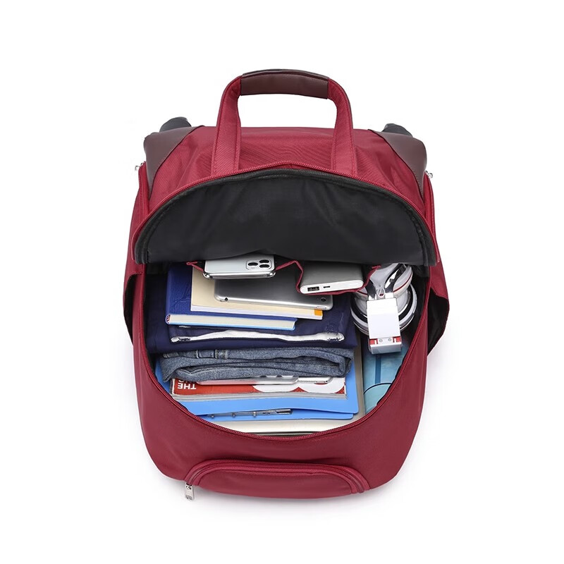 韩乐扣多功能大容量旅行包可登机行李箱万向轮商务出差双肩背包男士女士 红色万向轮