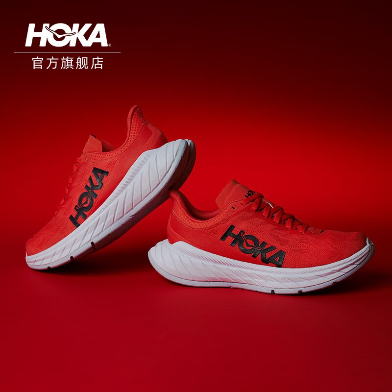 HOKA ONE ONE男女款卡奔X2竞速碳板公路跑步鞋 Carbon X2减震透气运动鞋新品 假日红 / 白色-男 42/265mm