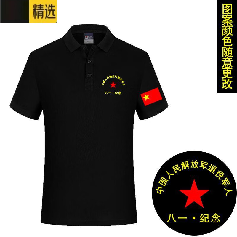 墜傾八一紀(jì)念衫戰(zhàn)友聚會服裝翻領(lǐng)T恤短袖定制退伍老兵相聚留念印刺繡 純棉黑色【八一紀(jì)念】 S