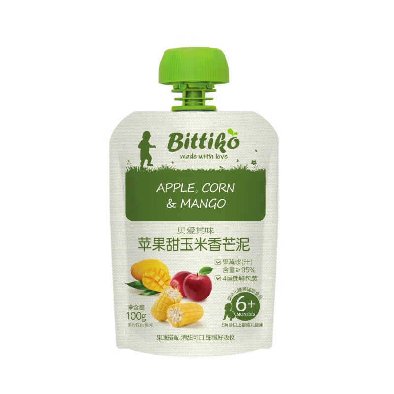 贝爱其味（bittiko） 果泥辅食 水果泥 蔬菜泥 宝宝零食 苹果甜玉米香芒泥100g