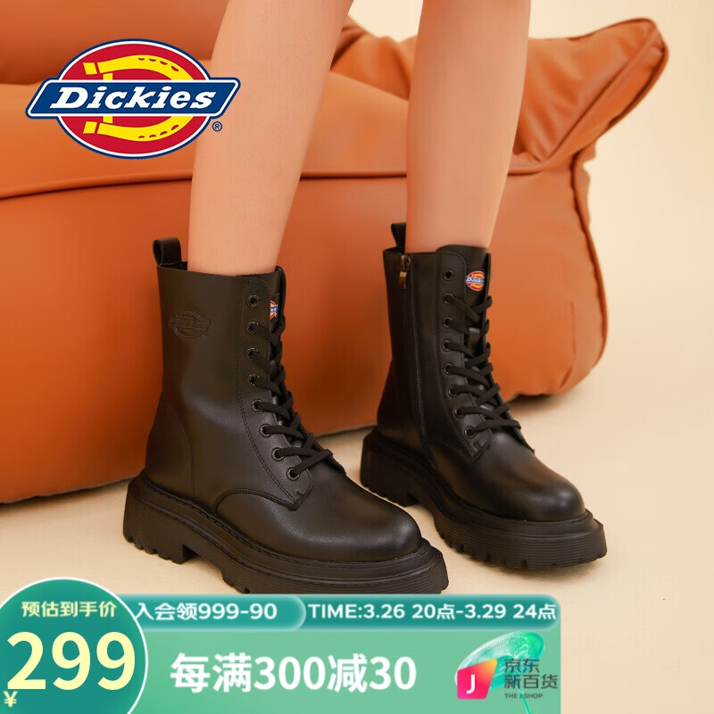 Dickies女士马丁靴高帮女鞋工装靴子透气百搭复古英伦风侧拉链 黑色 38怎么看?
