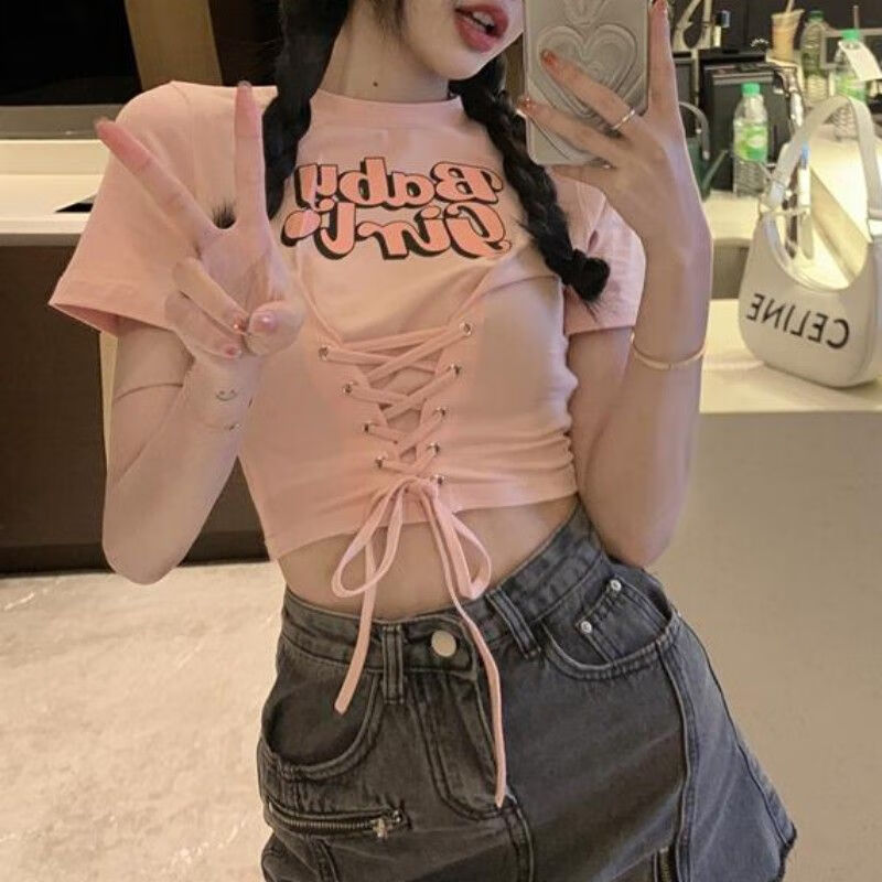 丰课(fengke)女生露肚脐短上衣辣妹爵士舞露腰短袖t恤女短款紧身设计