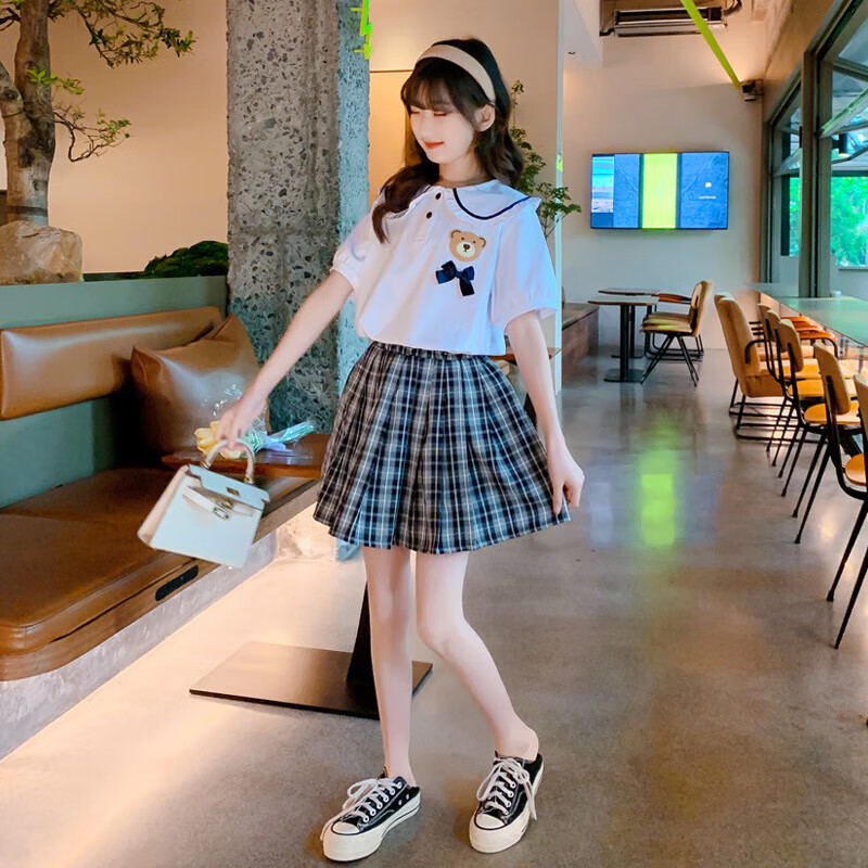 坊戚小女孩子jk衣服半身裙中大童夏装短裙子小学生少女学院风表演套装