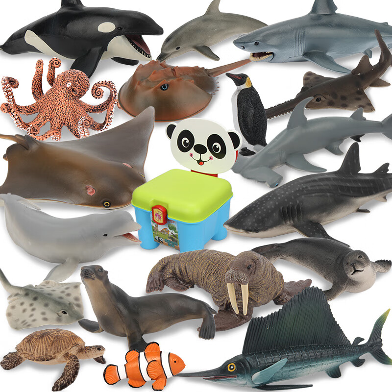玛奇乐（MECHILE）海洋动物模型套装仿真鲨鱼鲸鲨海豚虎鲸儿童礼物 海洋动物18件套装（送收纳椅）