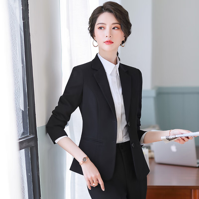 皮尔卡丹品牌女装藏青色职业装西装套装女气质工装职场面试正装小西服
