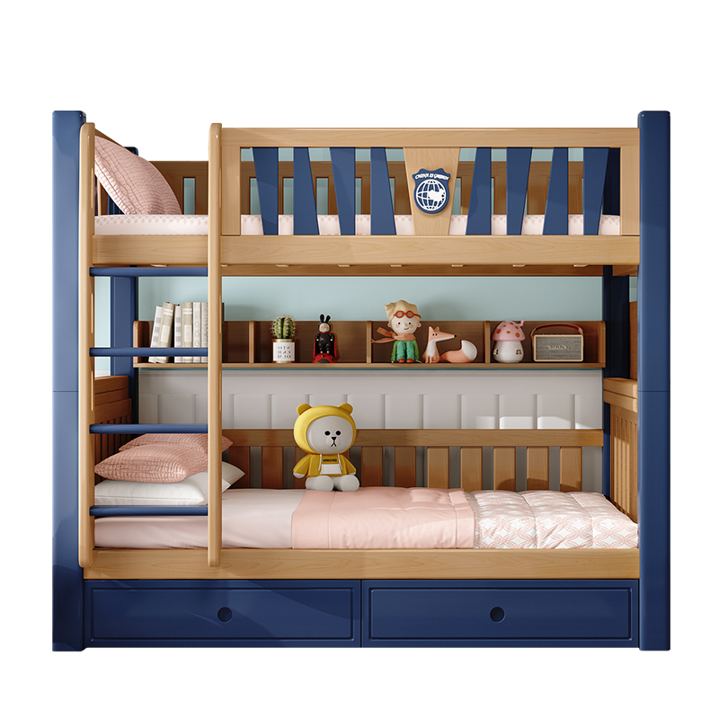 状元榜 包安装儿童床上下铺实木子母床美式床上下床松木高低床双层床 直梯款 上铺180cm下铺180cm