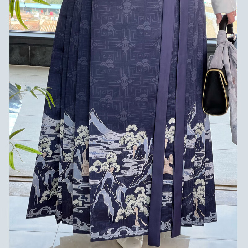 芬格顿马面裙全套新中式夏季日常现代汉服明制立领短衫女 蓝色马面裙 L