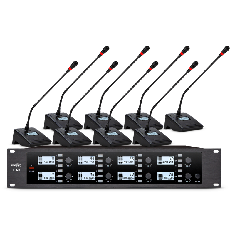 飛威（FREEVO） F-820無線會議話筒U段調頻鵝頸電容麥克風高拾音方管短桿臺式會議室專用 一拖八無線鵝頸會議