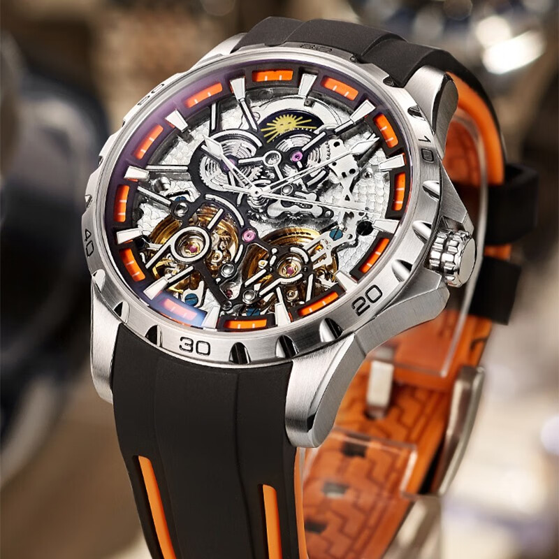 spirra阿玛妮全自动机械手表男士双陀飞轮镂空十大品牌夜光防水商务