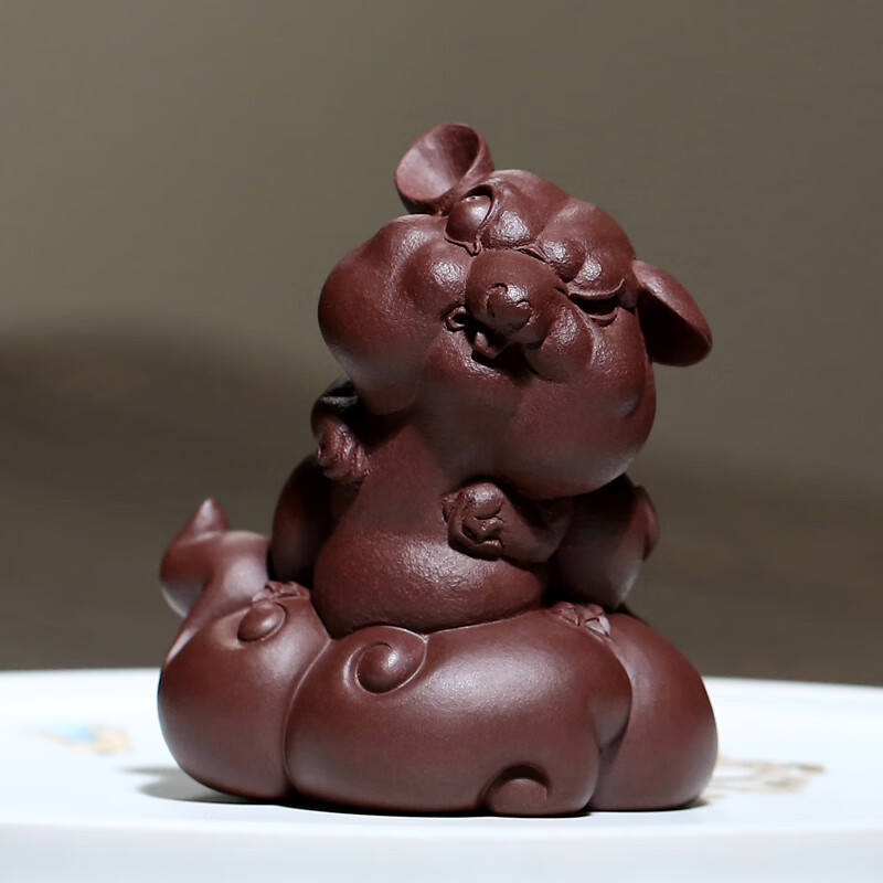 俱欣名家柏年手工老鼠灵子兽柏年堂茶玩宜兴紫砂茶宠摆件 灵子鼠