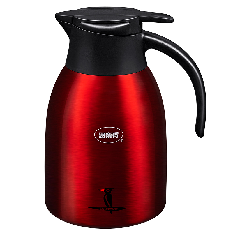 思乐得（SOLIDWARE）保温壶304不锈钢家用保温瓶大容量开水瓶办公室热水壶防尘暖壶 2.0L 红色（啄木鸟图案）