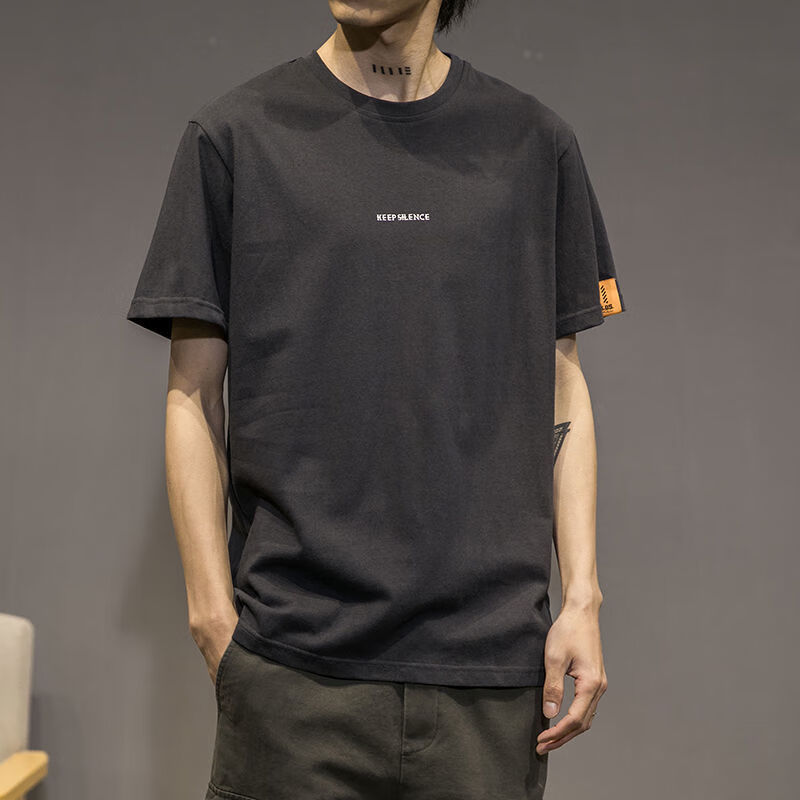 pzhk夏季t恤男潮牌潮流男装2021新款半袖上衣青年衣服男短袖体恤 黑色