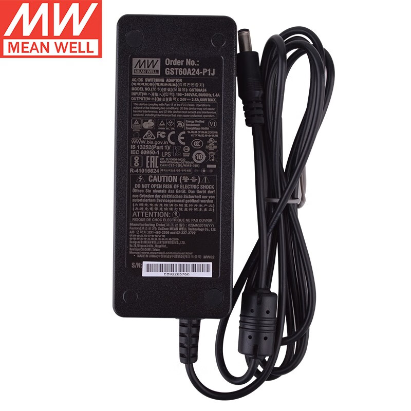 明纬(MEANWELL) GST60工业用电源适配器 企业级 (60W适配器 3C认证) 三插进线 GST60A24-P1J 24V2.5A输出 配输入线