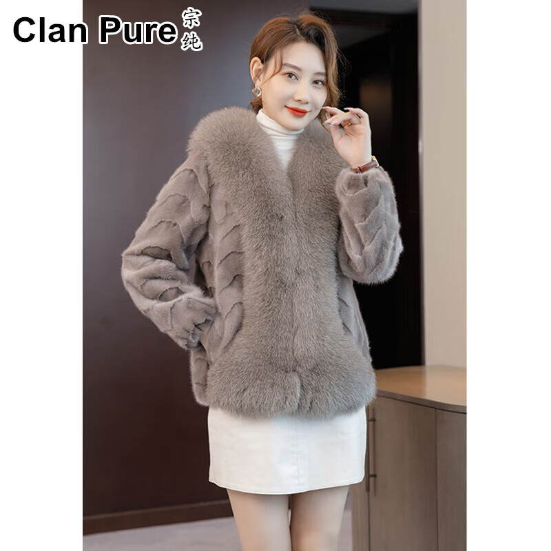 新款大狐狸毛领貂皮大衣拼貂修身显瘦时尚名媛真毛貂皮夹克女年轻款