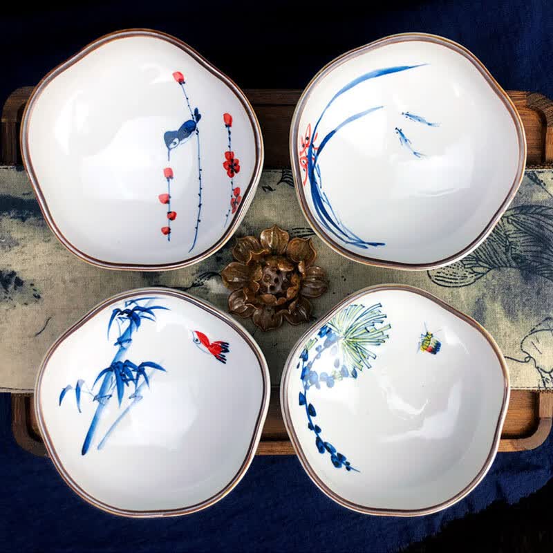 手绘干果茶点碟中式茶道点心盘零食小碟子景德镇釉下彩陶瓷茶点盘v6