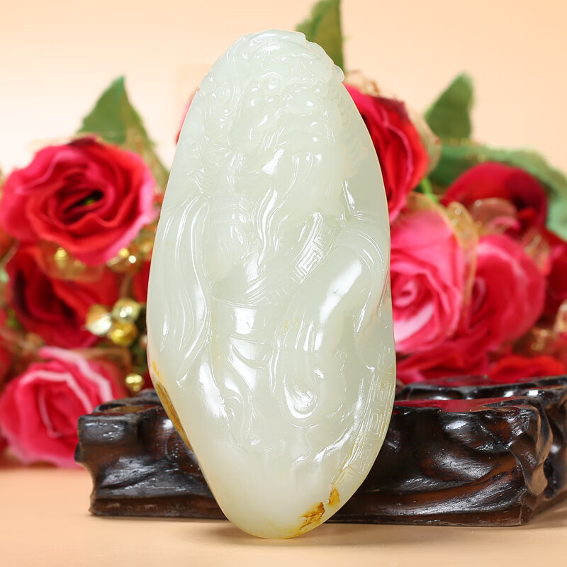 皇贵人珠宝严选苏州玉雕大师韦有锋作品 和田玉籽料白玉钟馗纳福手把