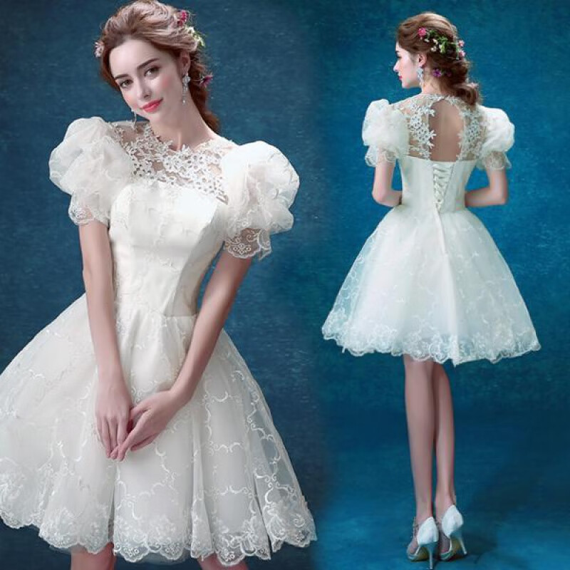 天使的嫁衣 白色新娘伴娘短款露背婚纱生日晚宴小礼服
