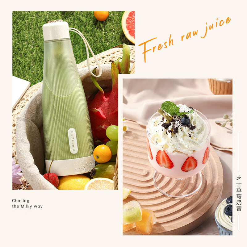 荣事达荣事达便携式榨汁机家用小型无线充电迷你炸果汁机电动学生榨汁杯 7.4V 【精钢10叶刀 350ml】