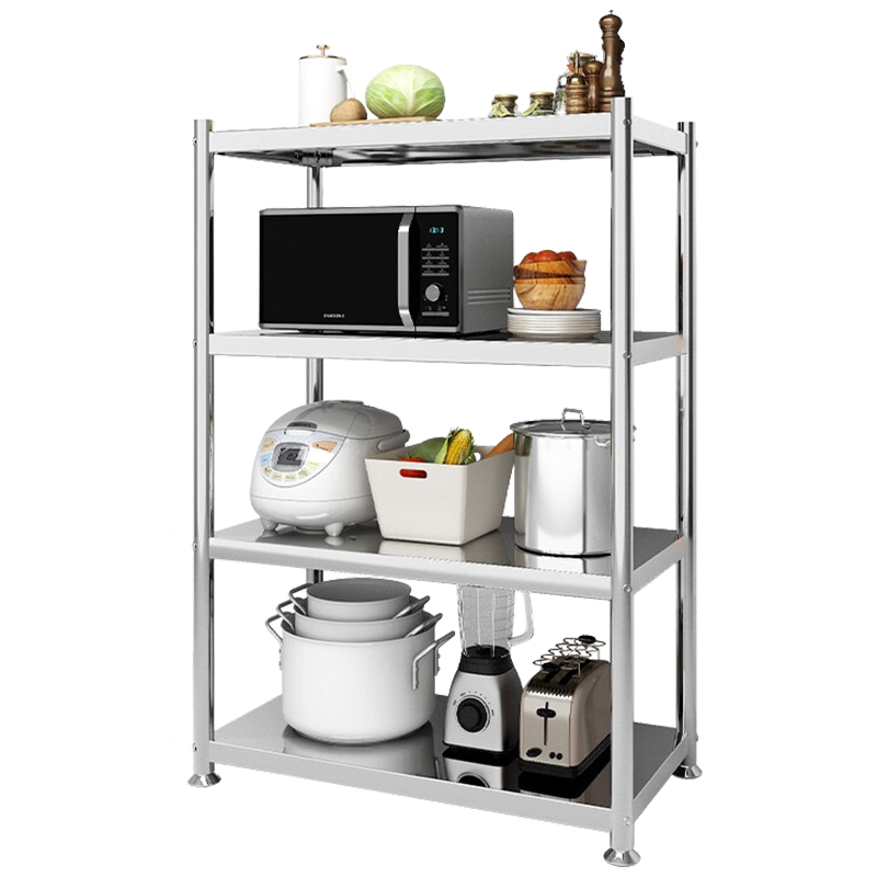 比新 BIX  厨房置物架不锈钢落地收纳架多层微波炉储物架子多功能货架 宽38长80高142五层 BX-Z1704-J