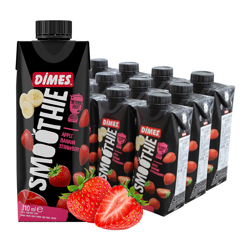 迪美汁（DIMES）进口果汁100%鲜榨果昔NFC草莓香蕉苹果混合果蔬汁310ml*12瓶整箱
