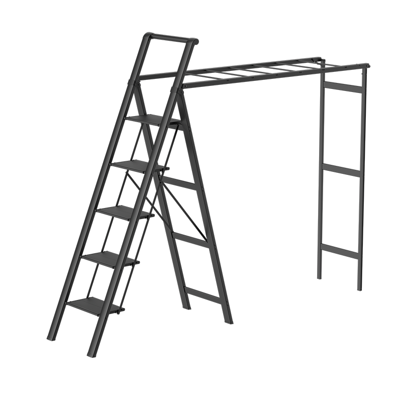 好太太家用梯子室内多功能折叠梯加厚铝合金人字梯伸缩楼梯五步爬梯【好太太品牌联盟合作款】 D-5117曜石黑五步梯【多功能加宽加厚】