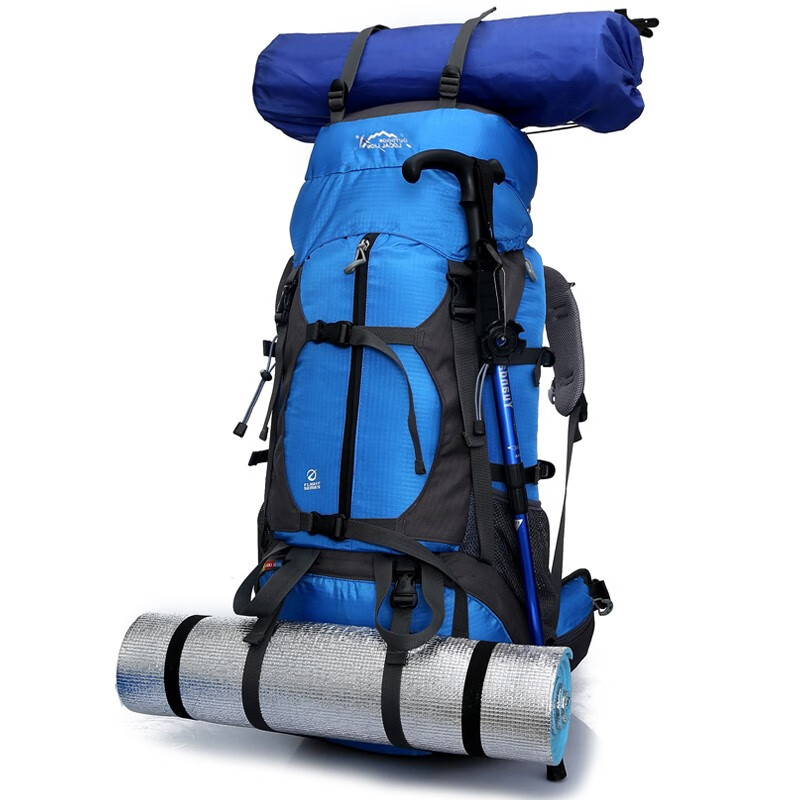 力开力朗 双肩包 902 户外登山运动大容量14英寸电脑休闲旅行背包65L 送防雨罩 蓝色