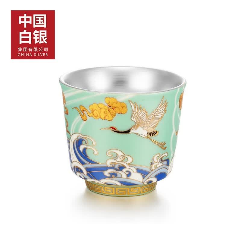 CS中国白银 延颈鹤银杯子品茗杯足银990手工鎏银杯陶瓷杯送父母礼物 延颈鹤望鎏银品茗杯（绿色）怎么样,好用不?